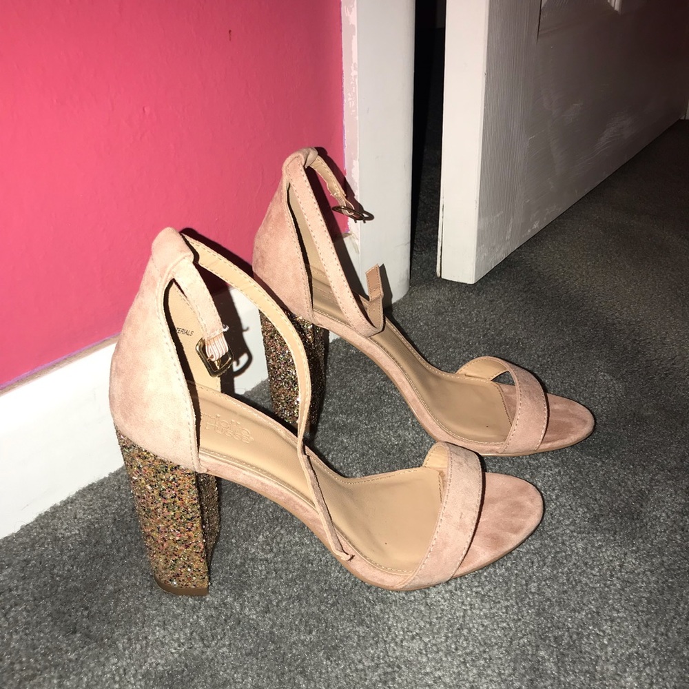 Nude glitter heels